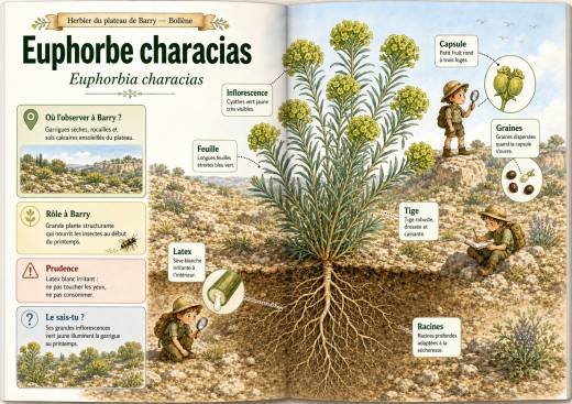 Infographie botanique sur Euphorbe characias dans la flore du massif de Barry à Bollène