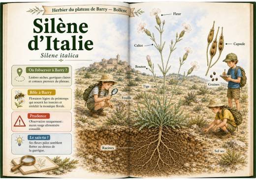 Infographie botanique sur Silène d’Italie dans la flore du massif de Barry à Bollène